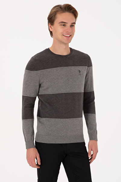 U.S. Polo Assn. Men's Regular Fit Crew Neck Anthracite Melange Sweater 503078...