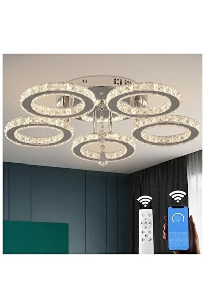OEM ALANUBIS LED Chandelier with Remote, 61W, 5 Rings, Cool/Warm/Neutral Dimmable, Chrome