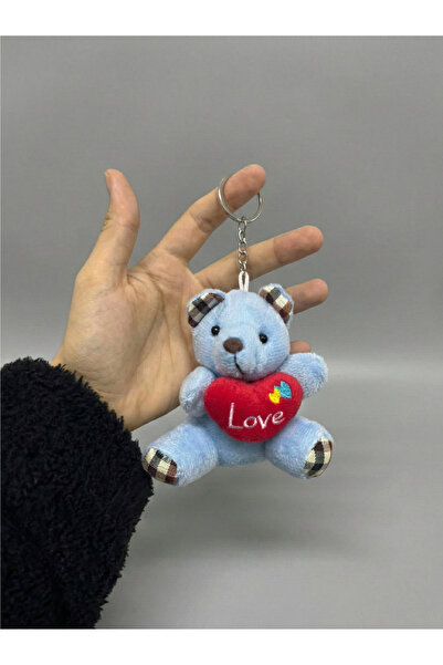 Massaltay سلسلة مفاتيح على شكل دمية دب قطيفة مكتوب عليها Blue Love - هدية لطي...