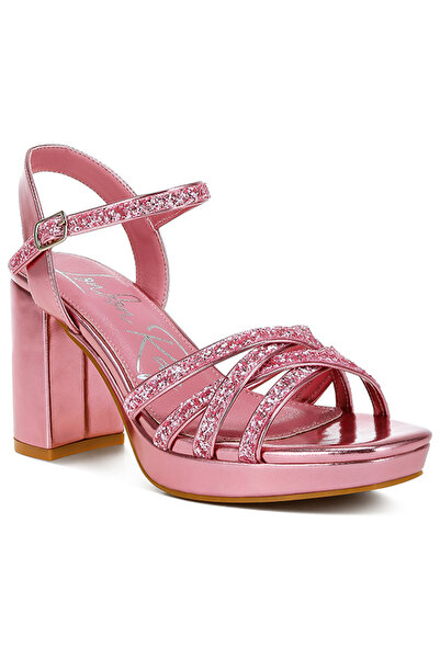 london Rag Women Pink Glitter Strappy Block Sandals