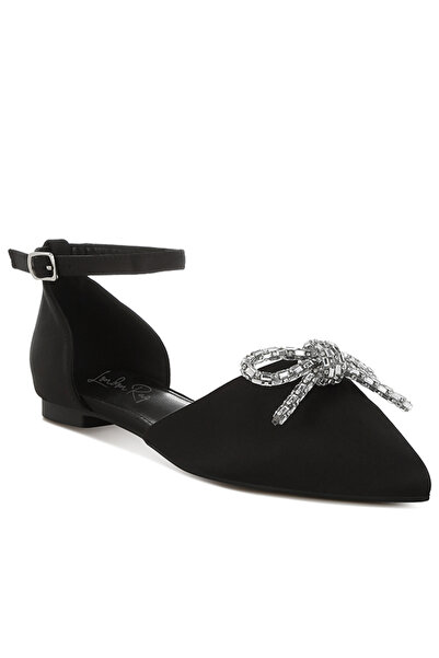 london Rag Women Rhinestone Detail Bow Flat Sandals in Black