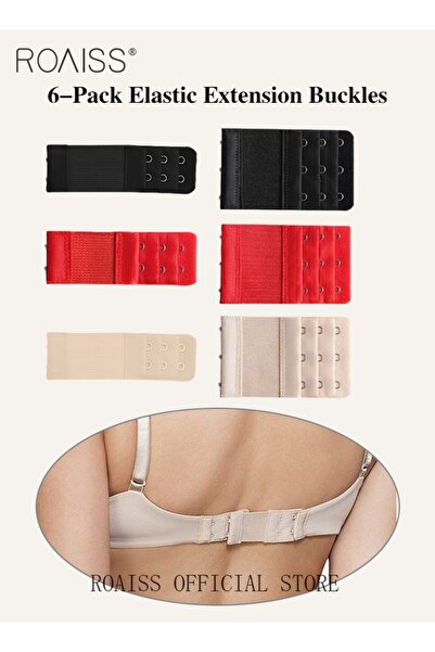 ROAISS مجموعة مكونة من 6 قطع من مشبك تمديد حمالة الصدر عالية المرونة للنساء م...