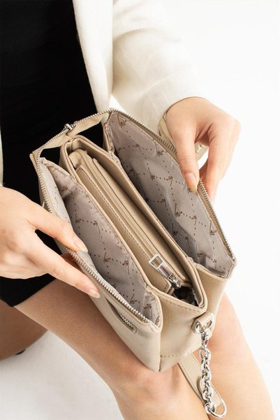 H&D COLLECTİON Soft Leather Very Useful 3 Compartment Small Shoulder and Crossbody Bag 738
