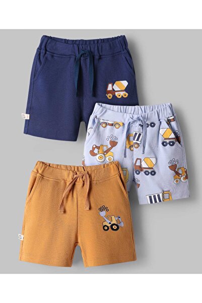 Bonfino شورتات مطبوعة بموضوع مركبات البناء (عبوة من 3 قطع) - ألوان متعددة