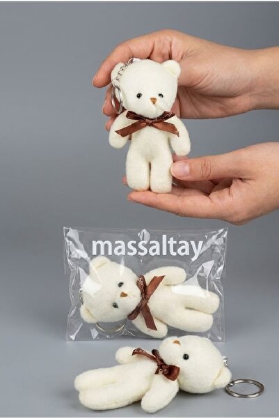 Massaltay Breloc cu ursuleț de pluș cu fundă crem, 1 bucată – Cadou de Ziua Î...