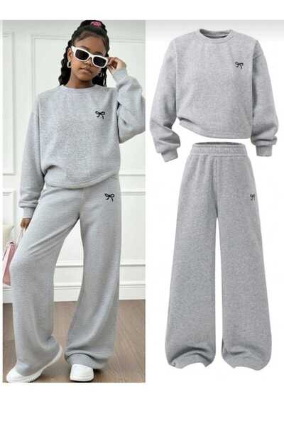 buendiakids Kız Çocuk 2'li Paket Gri Siyah Kurdele Baskılı Bisiklet Yaka Bol ...