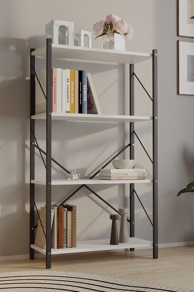 Tedarikcenter Metal Kitaplık 4 Raflı Ofis Kitaplığı Kitap Dosya Rafı 112 Cm B...