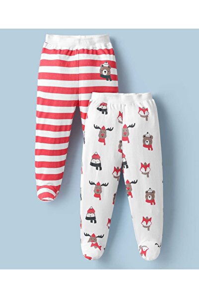 Bonfino 100٪ قطن طول كامل حفاضات ليغينغز حزمة من 2 - أحمر/أبيض