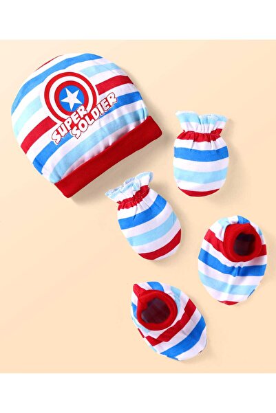 Babyhug Marvel طقم قفازات وقبعات محبوكة متشابكة مع خطوط ورسومات Avengers - مت...