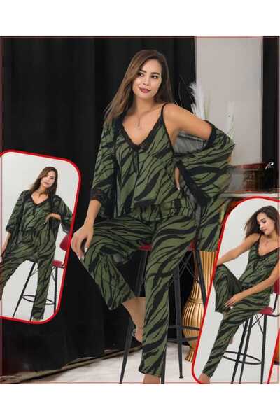 ZAVERA WOMAN Дамски комплект пижама от 3 части с дантела - комплект халат от ...