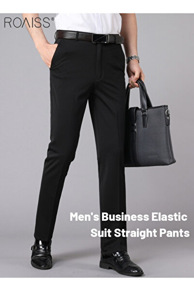 ROAISS بنطلون رجالي كاجوال أنيق للعمل صيفي خفيف ورقيق ومرن للغاية كلاسيكي أسو...