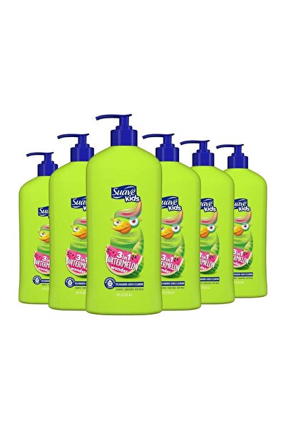 Suave شامبو وبلسم وجل استحمام للأطفال 3 في 1 لا يسبب دموعًا - Watermelon Wonder، 18 أونصة (عبوة من 6 قطع)