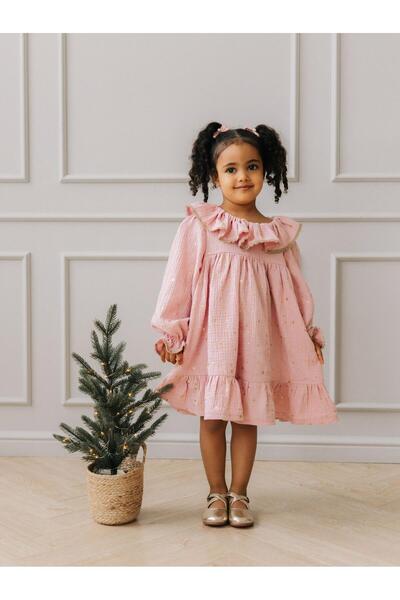 FURYATEX Rochie pentru fetiță din muselină cu două straturi, cu model de stele