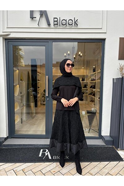 MissWhence 38219 Güpür Detay Kadın Takım Siyah