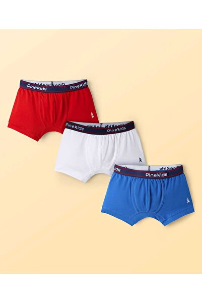 Pine kids Cotton Elastane Knit Solid Colour Trunks Pack Of 3 - Red/White/Blue