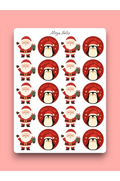 Mirya Notes Yılbaşı Temalı Hediye Paketi Etiketi Sticker (Mutlu Yıllar - Noel...