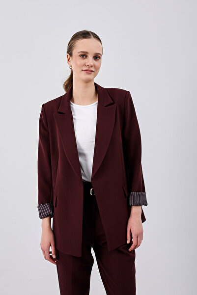 HG DESIGN Astarı Çizgili Oversize Ceket