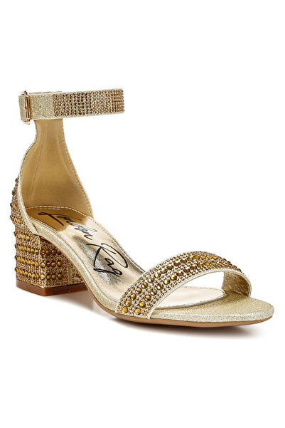 london Rag Women Rhinestones Embellished Block Sandals in Gold