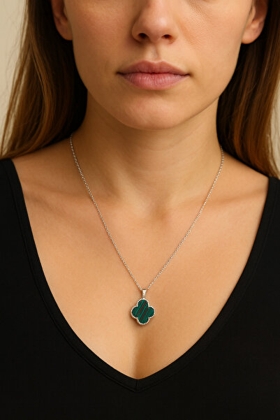 liore dünyası Yonca Figürlü Yeşil Doğal Taşlı Gerçek Gümüş Ayarlanabilir Zinc...