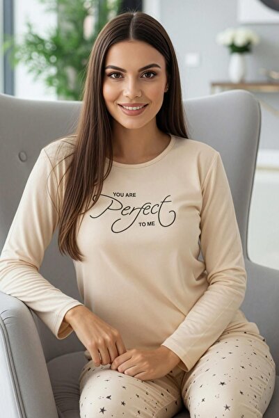 Pijamaevi Vanilya Perfect Patterned Long Sleeve Bamboo Knitted Women's Pajama...