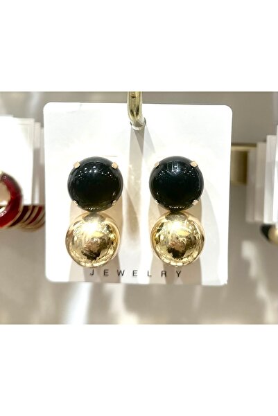 GLOW ACCESSORIES BAE Gold Black Ball Earrings Zr Model