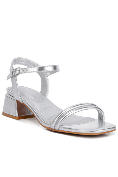 london Rag Women Metallic Ankle Strap Low Block Heels in Silver