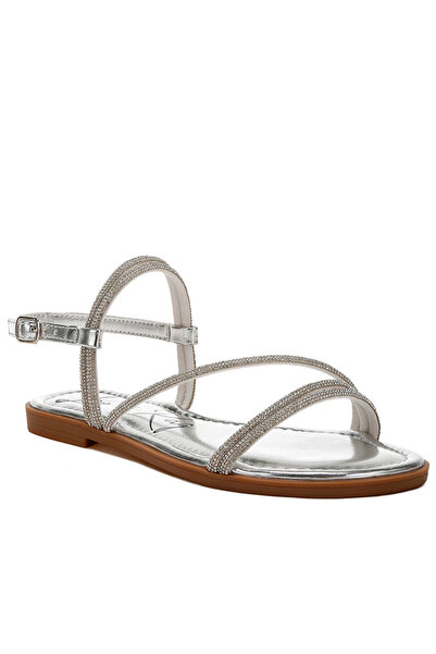 london Rag Women Rhinestone Strappy Flat Sandals in Silver