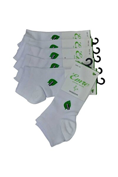 Çorapdiyari & Emre 6 Pairs Bamboo Short Sports Stitch-Free Toe Unisex Booties Socks - White