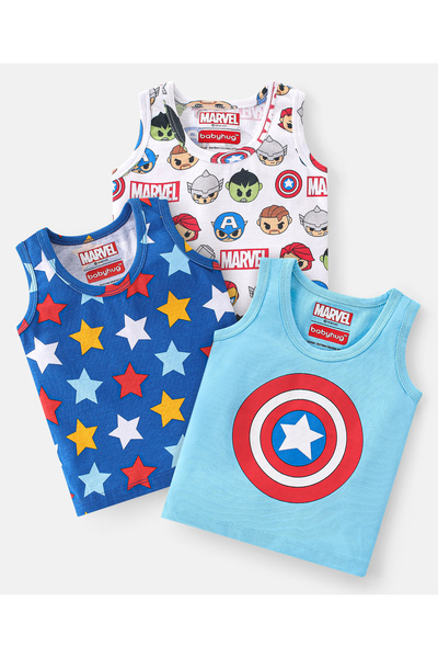 Babyhug Marvel سترات بدون أكمام من القطن 100٪ مع طباعة Avengers، حزمة من 3 قط...