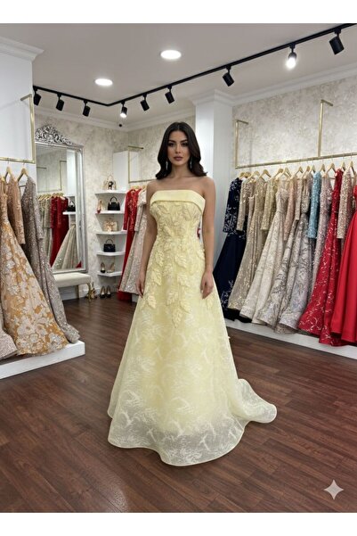 AMAZ 💛 "Lemon Blossom" evening dress with prominent leaf embroidery 💛