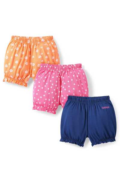 Pine kids Bloomers with Stars and Floral Print (Pack of 3) - Orange, Pink, & Blue