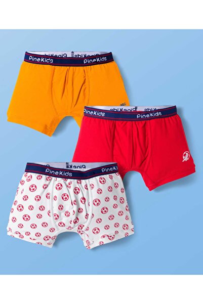 Pine kids سراويل قطنية من الإيلاستين مع طبعة كرة قدم، حزمة من 3 قطع - متعددة ...