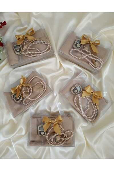 hira tasarım 5 Adet Hac Umre Seti Hediyelik Başörtü İnci Tesbih Taşlı Zikirma...