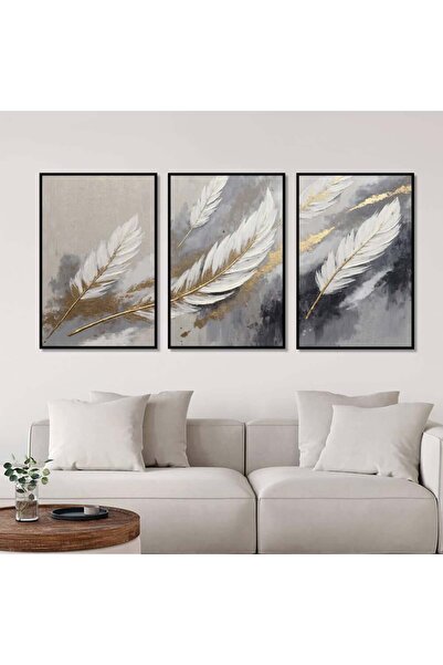 designadv Artistic triptych paintings - silver frame