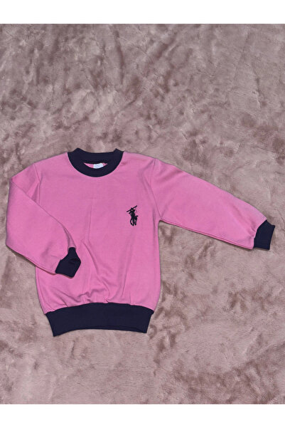 soonaksesuar 1-7 години Бродирана велосипедна яка, тъмносиня суитшърт с розов...