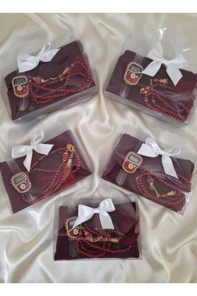 hira tasarım 5 Adet Hac Umre Seti Hediyelik Başörtü İnci Tesbih Taşlı Zikirma...