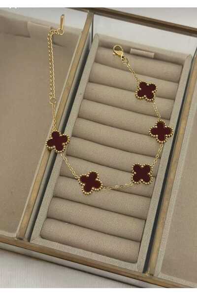 NİRELVA سوار من الفولاذ الملون باللون الذهبي العنابي مكون من 5 قطع مزدوجة الج...