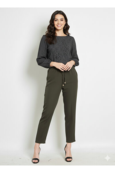 EQRUO FASHİON Kadın Yüksek Bel Rahat Kesim Pantolon