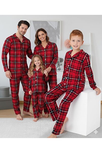 ANGEL VALESKA Plaid Pattern Buttoned Long Sleeve Suede Pajama Set