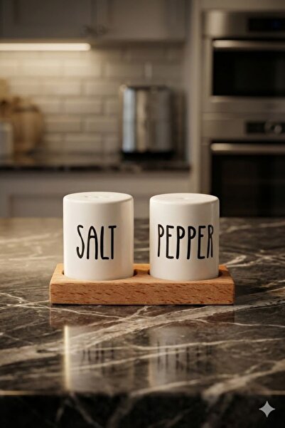 AzzaWood طقم ملح وفلفل مع حامل خشبي