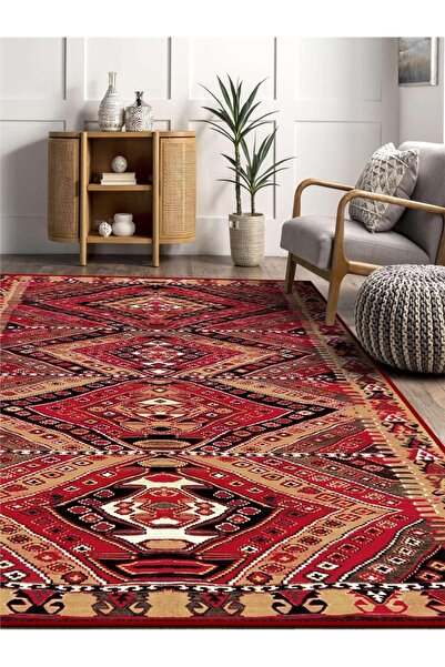 Serteks Anadolu Kilim Desenli Bordo Salon - Oturma Odası Halısı Yolluk Halı