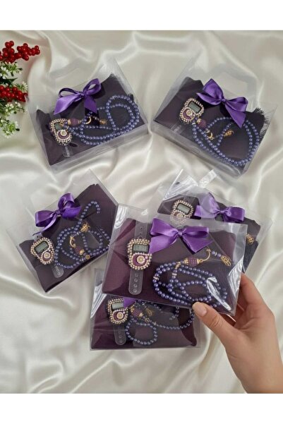 hira tasarım 10 Adet Hac Umre Seti Hediyelik Başörtü İnci Tesbih Taşlı Zikirm...