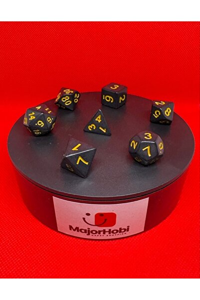 Major Hobi مجموعة نرد DND FRP مكونة من 7 قطع - أسود أصفر |   مجموعة نرد لعبة ...