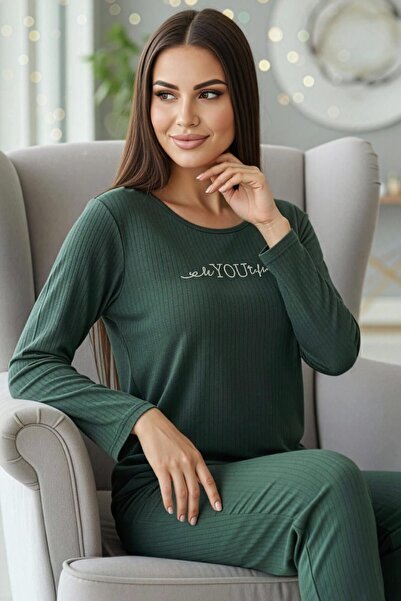 Pijamaevi Emerald You Patterned Long Sleeve Dublin Knitted Women's Pajama Set