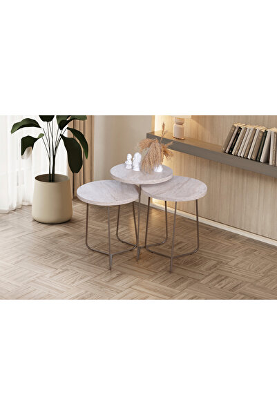 Onurdesign Pelin 3lü Traverten Zigon Sehpa