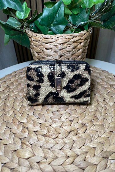 themoiss Women's Leopard Shiny Wallet - Card Holder Detail, Small Size - Fibag