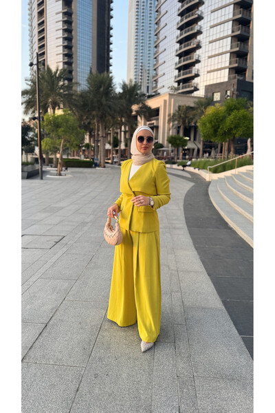 Borncelebs طقم مكون من قطعتين: معطف وبنطال باللون الأخضر الزيتوني | إصدار احت...