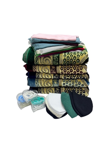Muensu 5 Prayer Mats, 5 Prayer Beads, 5 Flared Scarves, 10 Skull Caps, Hajj a...