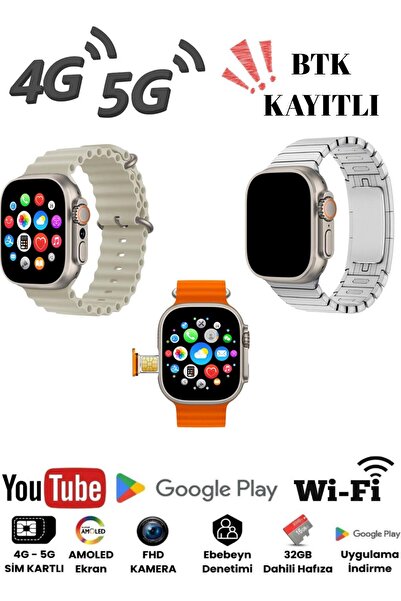 AMAX HK Ultra One 4G/5G Akıllı Saat SIM & GPS AMOLED Ekran 4GB RAM 32GB Kamer...