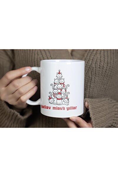 Beramussa Christmas Gift for Cat Lovers Porcelain Mug with Meow Meow Written on It 300ml